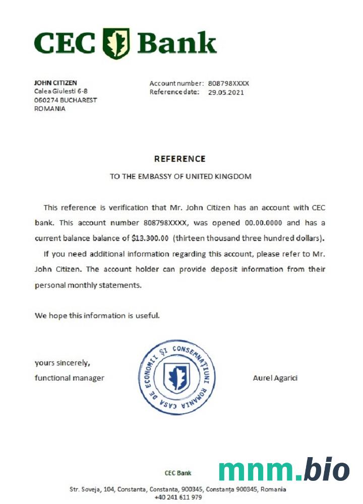 Przykład referencyjny Banku Rumunii CEC w formatach Word i PDF